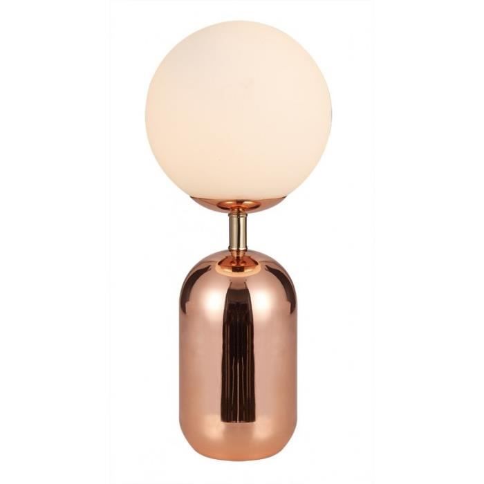 Lampe A Poser Globe En Verre Opaline Avec Une Finition Metal Doree