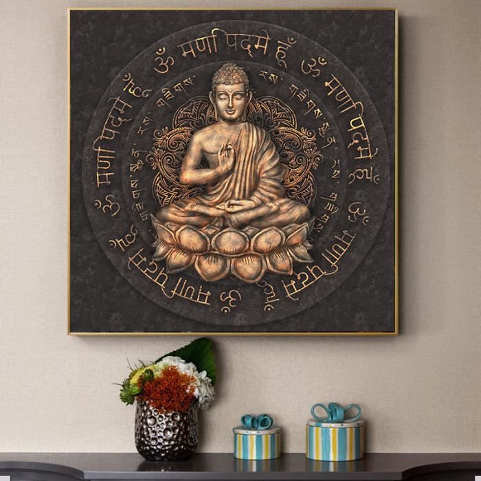 Tableau Décoration Murale Bouddha 60x40 Cm Impression Sur Toile Noir Et Blanc Feng Shui Zen