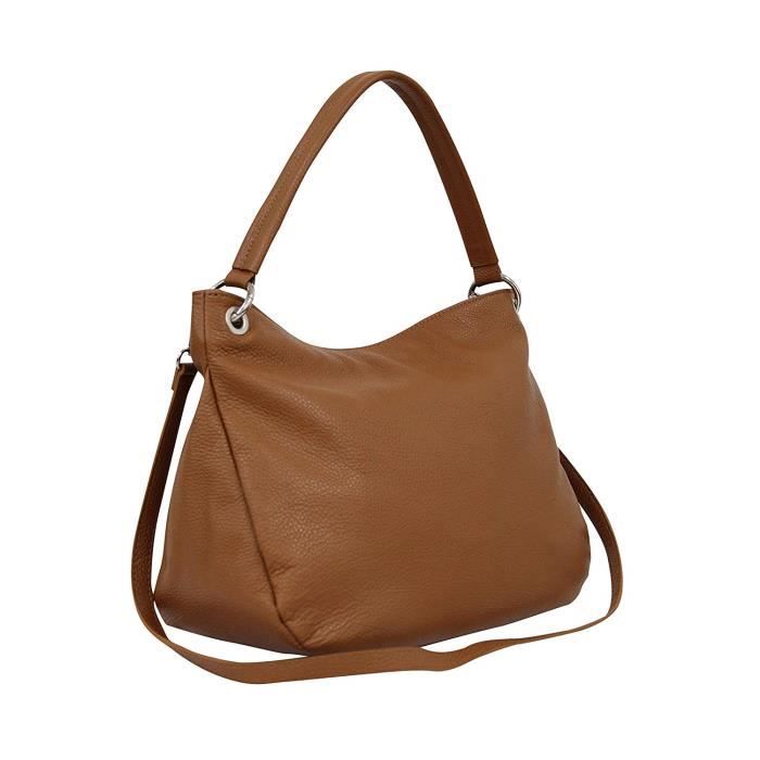 Sac à Main Femme Modalu En Cuir Véritable - Taille Large (33x23x19 Cm) - Coloris Tan - Neuf Avec étiquettes