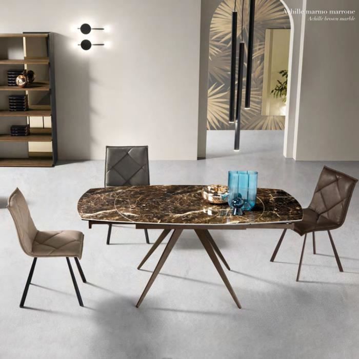table à rallonge 180 cm avec plateau en grès cérame effet marbre marron achille