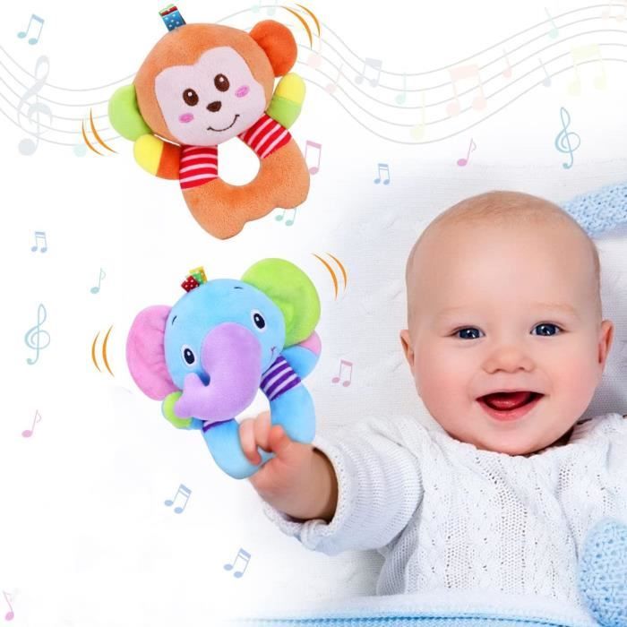 Jouet Bébé Hochet 2 Pcs Jeu Sensoriel pour Bébés Jouet en Peluche Animaux  Doux Jouets 0-12 mois Bébés(Singe, l'éléphant) - Cdiscount Puériculture &  Eveil bébé