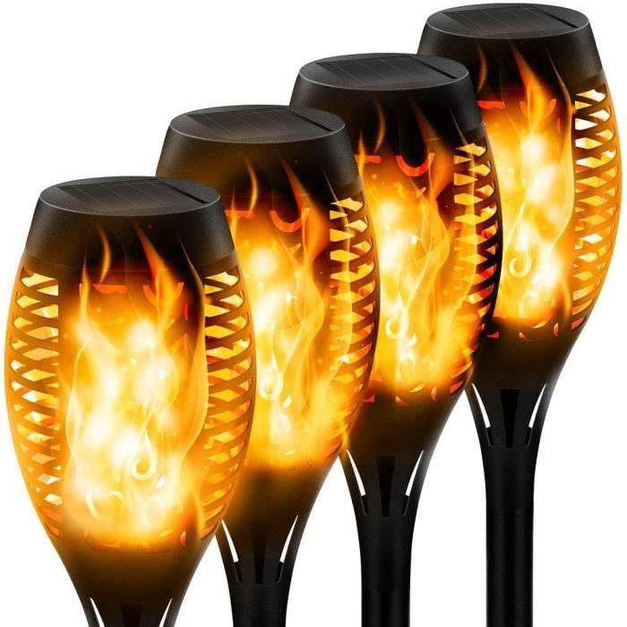 4 Pack Torche Solaire Flammes de Jardin LED Lampes Extérieur avec Dancing Flames Décor pour Jardin Patio Cour Pathway Piscine StillCool Lumières Solaire Flammes 