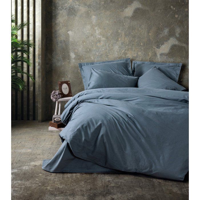 Parure de lit - 1 housse de couette 140 x 200cm + 1 taies doreiller 60 x 60 cm - 100% coton renforcé - Anthracite
