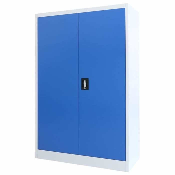 sup722220 armoire de bureau meuble de rangement - rangement etagères métal 90 x 40 x 140 cm gris et bleu bestmeuble