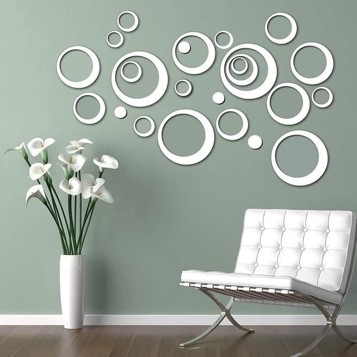 24 Pièces Sticker Mural cercle 3D, Acrylique Miroir Décalques