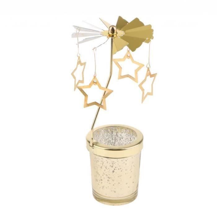 Bougeoir de Noël doré en verre : renne - Carrousel - Bougeoir rotatif en fer - Décoration de