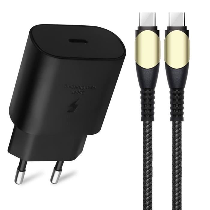 Chargeur Adaptateur 25W + Câble USB-C Rapide 60W pour Samsung S22