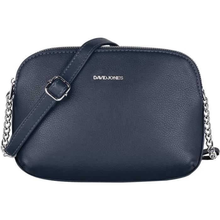 David Jones - Petit Sac Bandoulière Femme Multipoche Zip Simili Cuir Porté Epaule - Besace 3 Compartiments - Bleu