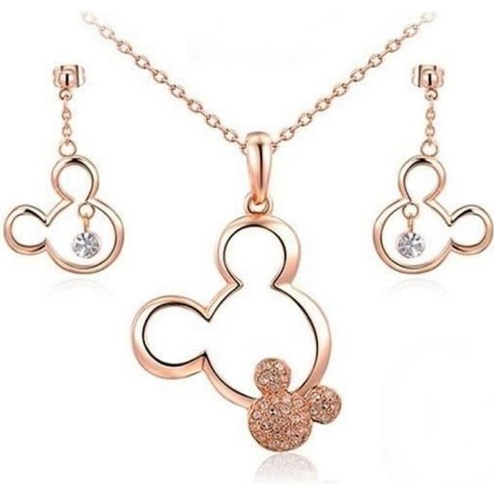 Parure Collier Et Boucles D'oreilles – Plaqué Or, Cristal Swarovski, Résine Rose – Neuf (professionnel)