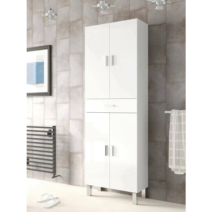 Dmora - Grande armoire multifonction Oxnard 60x29h182 cm Blanc brillant Panneau effet bois Dmora - Grande armoire multifonction Oxnard 60x29h182 cm Blanc brillant Panneau effet bois