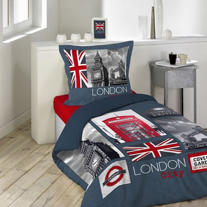 Achat Parure de couette microfibre 220x240 cm London Flag Bleu pas