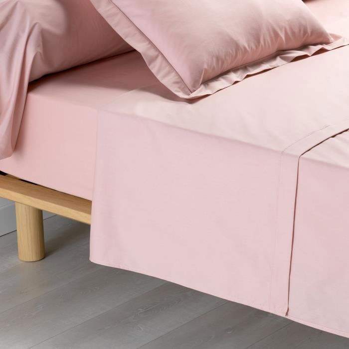CDaffaires Drap plat 1 personne 180 x 290 cm percale uni 78 fils percaline +p. bourdon Rose