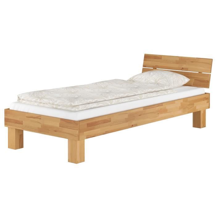 lit simple moderne en hêtre naturel - erst-holz - 100x200 cm - tête de lit à planches horizontales