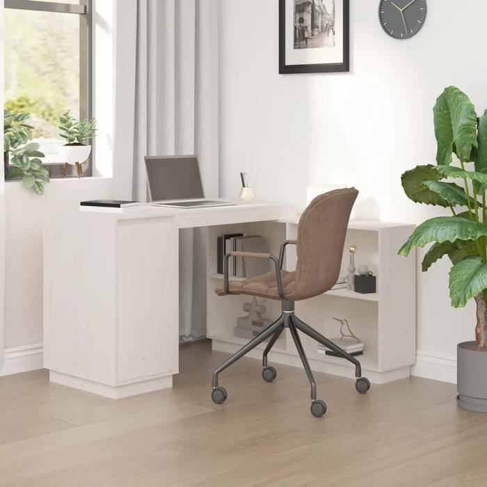 Relaxdays Bureau, Design scandinave, 3 compartiments, 2 tiroirs, Table d' ordinateur HxLxP env. 74x125x60 cm bois blanc