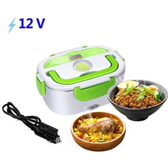boîte chauffante 24v 12v lunch box chauffante électrique boîte alimentaires boîte repas en acier inoxydable pour voiture - vert