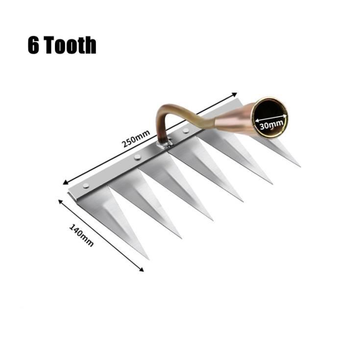 Râteau De Désherbage 6 Dents En Acier Au Carbone – Outil Robuste Pour Jardin Sans Manche