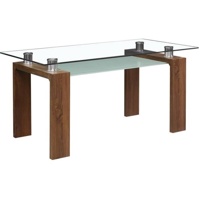 table repas - habitat et jardin - eva - verre trempé - marron laqué - 150 x 80 x 75 cm