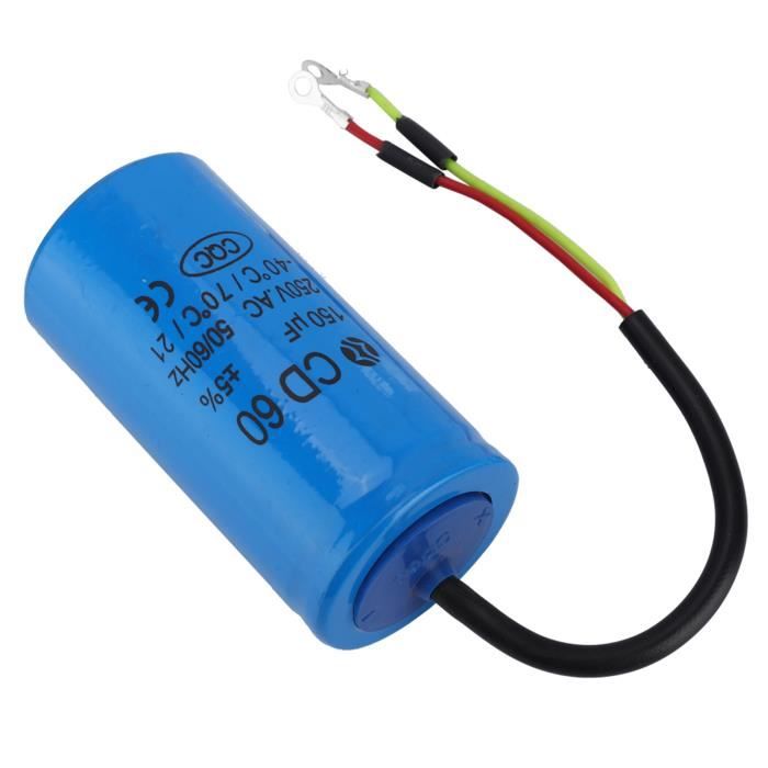Condensateur De Moteur CD60 - 150 µF 250V AC - Avec Fils - Pour Compresseur, Climatisation, Moteur 50/60 Hz