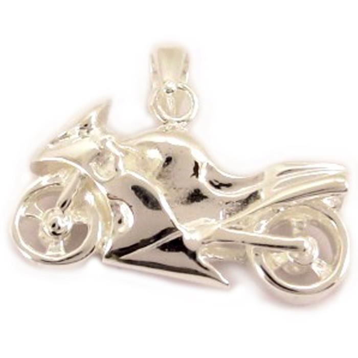 PENDENTIF MOTO EN ARGENT MASSIF - Bijou Neuf Avec étiquettes - Idée Cadeau Pour Motard