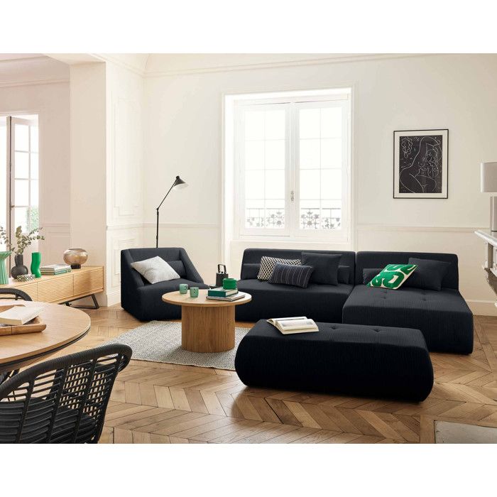 Canapé D'angle Réversible 4 Places Noir - Simili PU, Dimensions 193x74x78 Cm