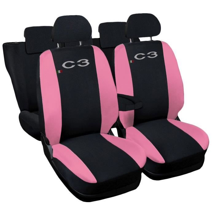 Lupex Shop Housses de siège auto compatibles pour C3 Noir Rose