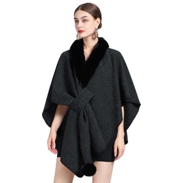 Poncho fausse fourrure noir top