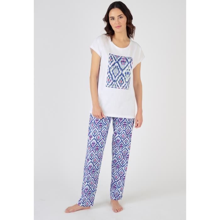 Pyjama Damart Pyjama fantaisie maille jersey pur coton peigne Blanc Losange Blanc losange Cdiscount Pret a Porter