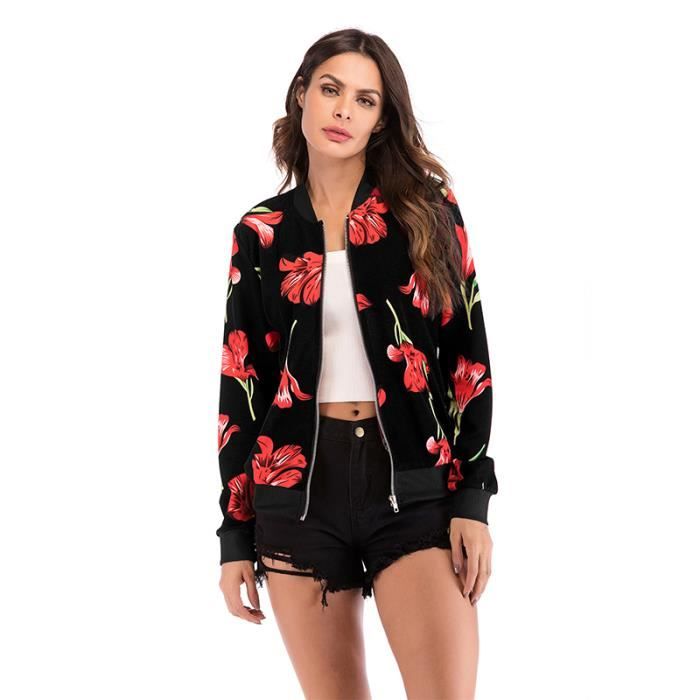 Veste leger Imprime Femme de Marque Veste baseball Causal Automne Hiver Mode Sport Blouson Femme Noir rouge