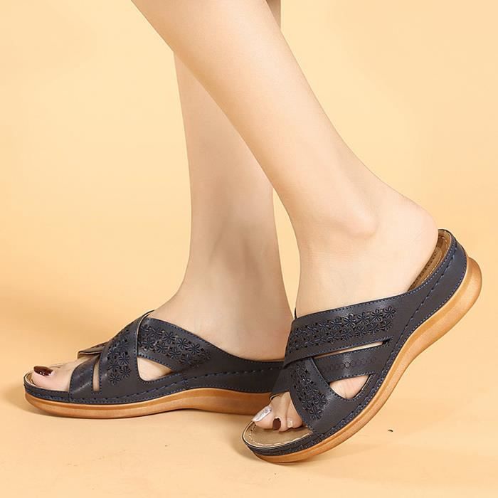 Sandales compens es Femmes Summer Slip On Compens es Plage Bout