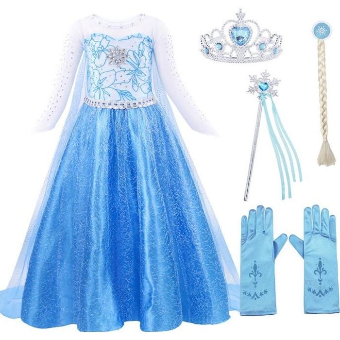 Robe Princesse Elsa Look P?�ques Mardi Gras Jurebecia - Fille - Bleu fonc?� - Strass brillants 