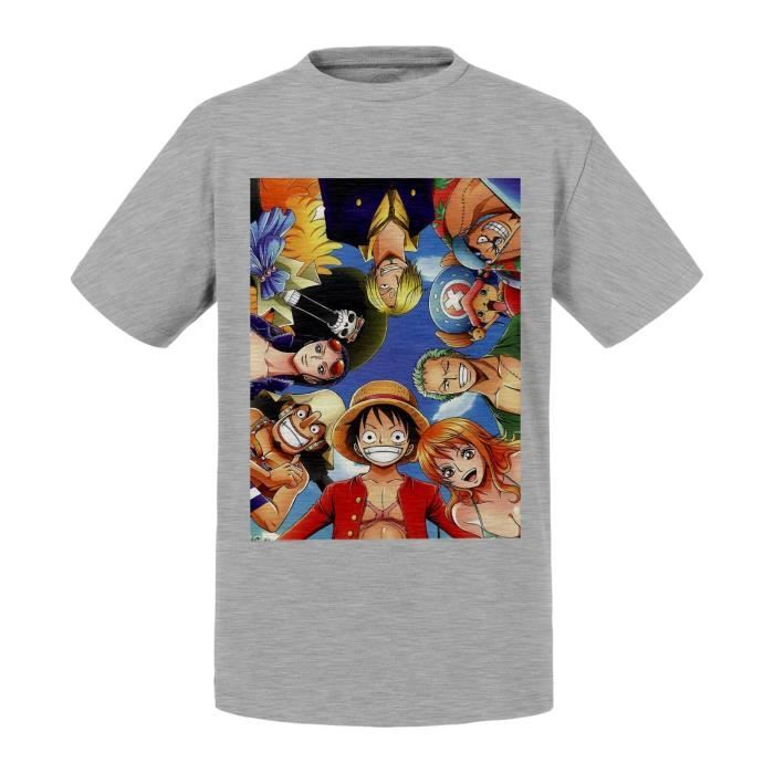 T-shirt Enfant Gris One Piece Equipage Pirate Selfie Manga Anime Japon