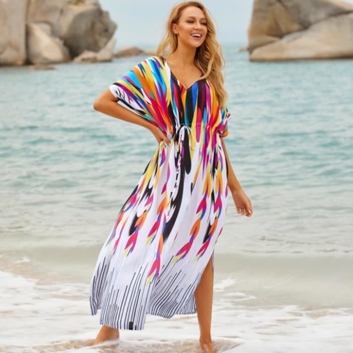 Femme Robe de Plage t Caftan Cache Maillot en Coton Taille