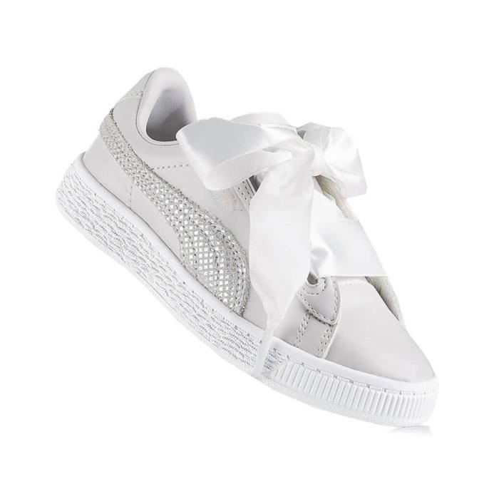 Chaussures PUMA Basket Heart Sparkle PS Blanc Argent Mixte