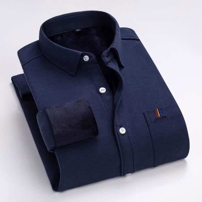 Chemise Homme Hiver Doublée Polaire Couleur Unie Chemise Chaude Epaisse