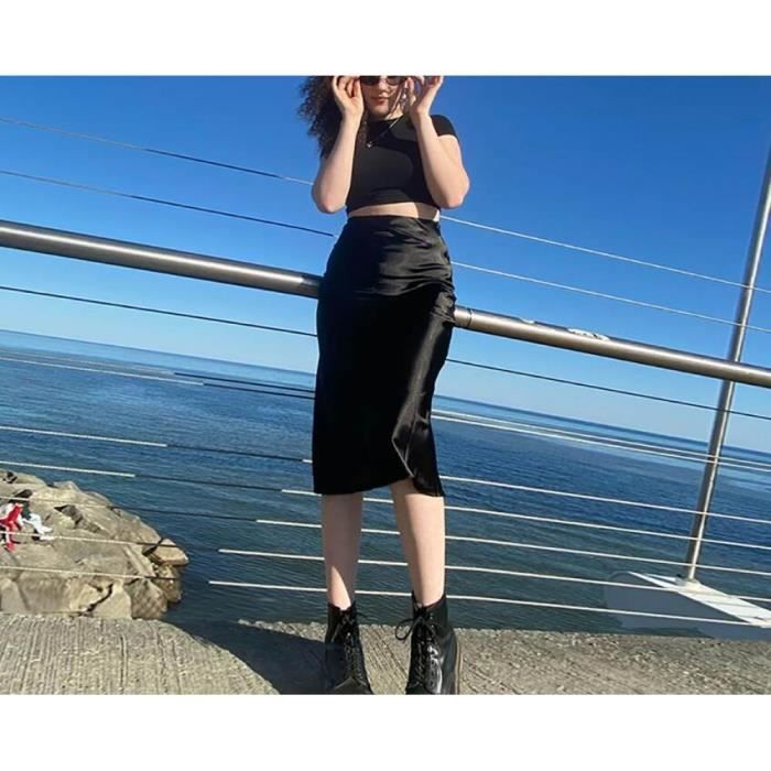 Jupe Longue En Satin De Soie Noire Pour Femmes Jupes De Mode Elegantes Dete Solides Taille Haute Black S Black Cdiscount Pret a Porter