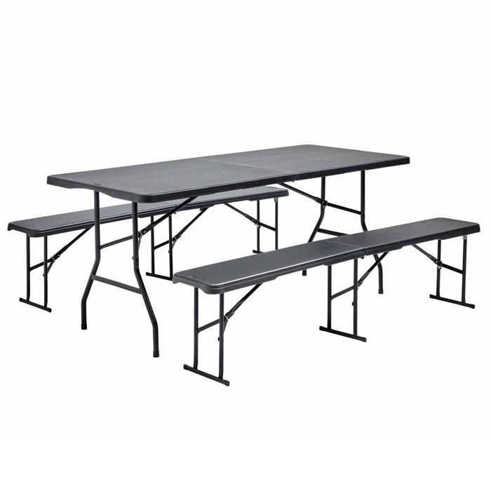 Ensemble table et 2 bancs pliants en PEHD Rekkem - Oviala