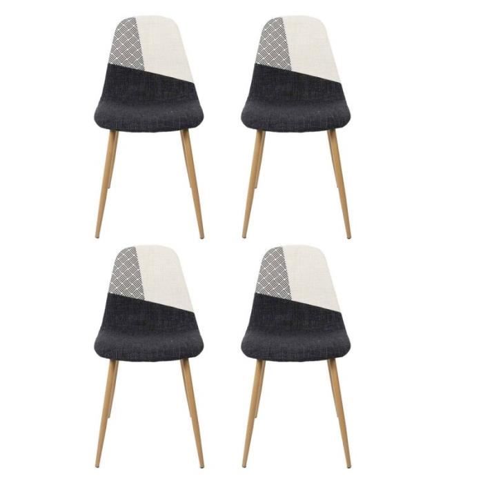 lot de 4 chaises patchwork contemporaines 'first' noir et blanc - paris prix - tissu et bois