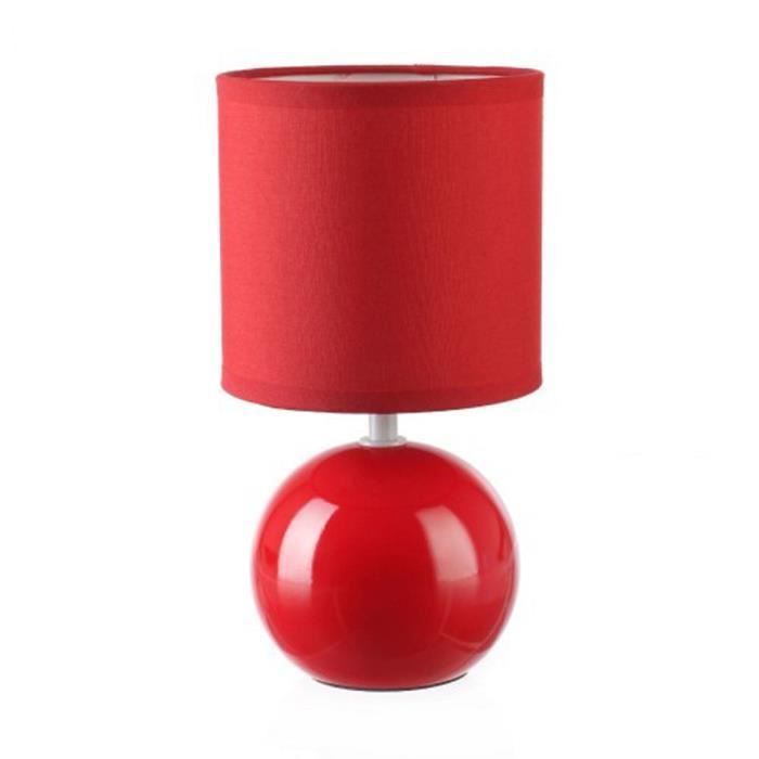 Lot de 2 Lampes céramique boule en Rouge, Hauteur 25 cm