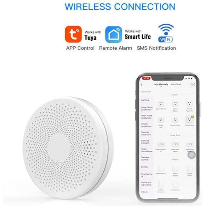 PRUMYA Détecteur avertisseur autonome de fuméecombiné de monoxyde de carbone de fumée 2 en 1 Tuya WIFI