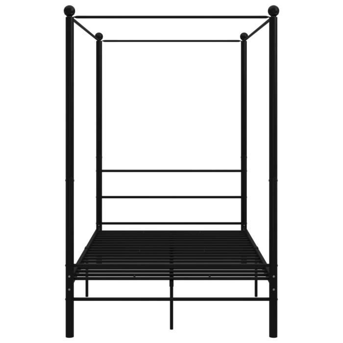 cadre de lit à baldaquin - qqmora - industriel - noir - métal - 140x200 cm