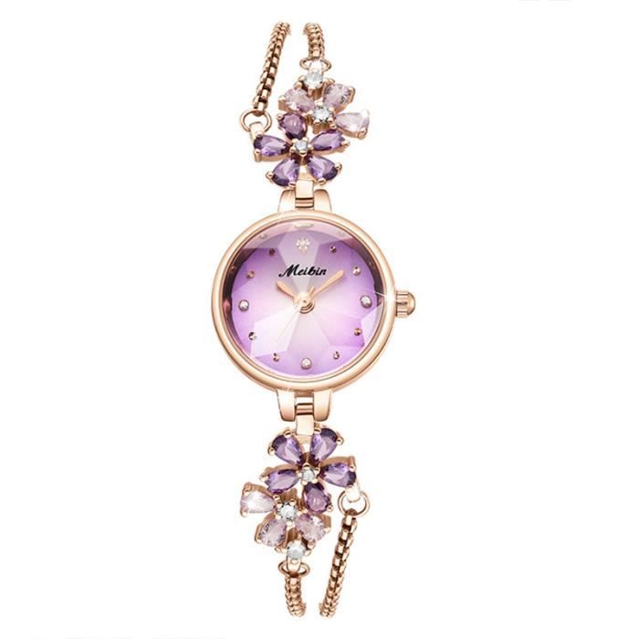 SHARPHY Montre femme de marque de luxe diamant grâce tempérament bracelet en acier fleurs violet fille mode SHARPHY Montre femme de marque de luxe diamant grâce tempérament bracelet en acier fleurs violet fille mode