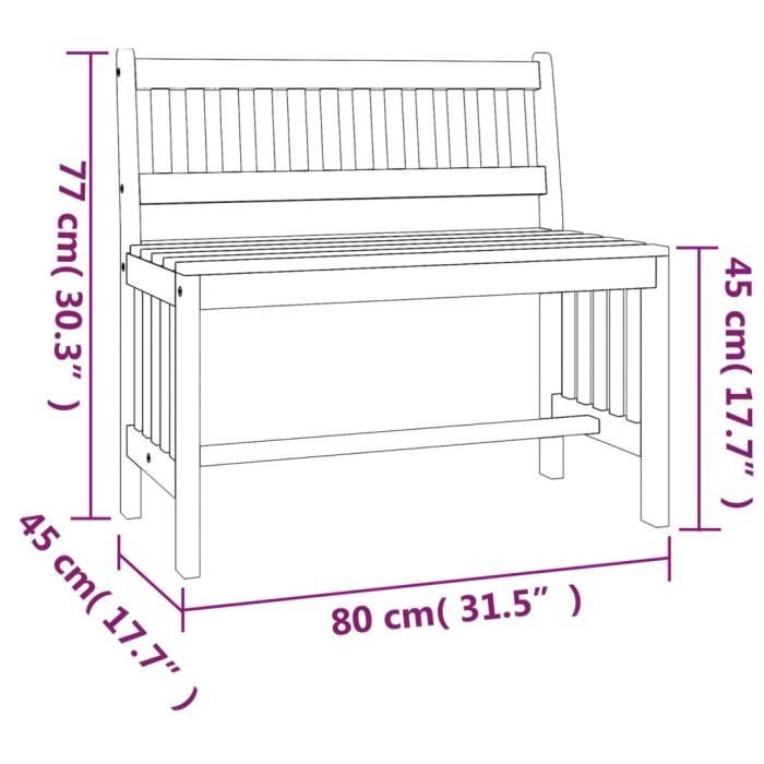 Banc de jardin - SHIPENOPHY - J379 - Bois massif deucalyptus - 80 cm - 2 personnes