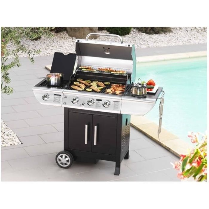 Barbecue gaz SOMAGIC BALTIMORE 3 br leurs R chaud lat ral Plancha et grilles en fonte maill e