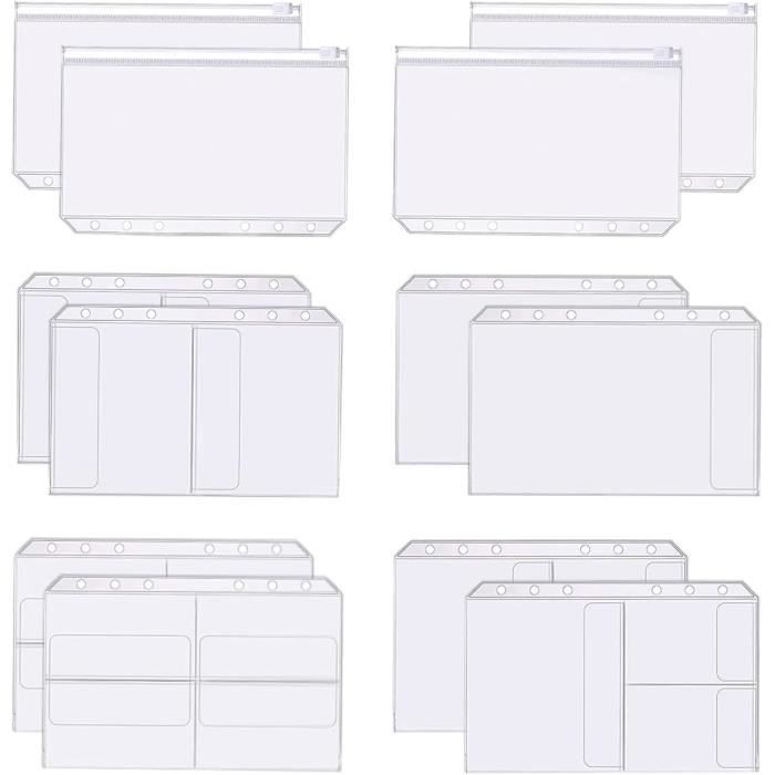 Classeur A5 Transparent Avec 12 Pochettes Zippées 6 Trous - PVC Imperméable Pour Argent, Cartes, Photos (Lot Complet)