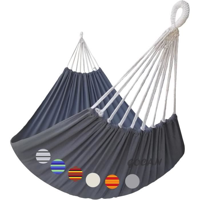 Hamac Double 2 Places - 220x150 Cm - Coton - Portatif - Avec Cordes - Charge 250 Kg - Pour Jardin