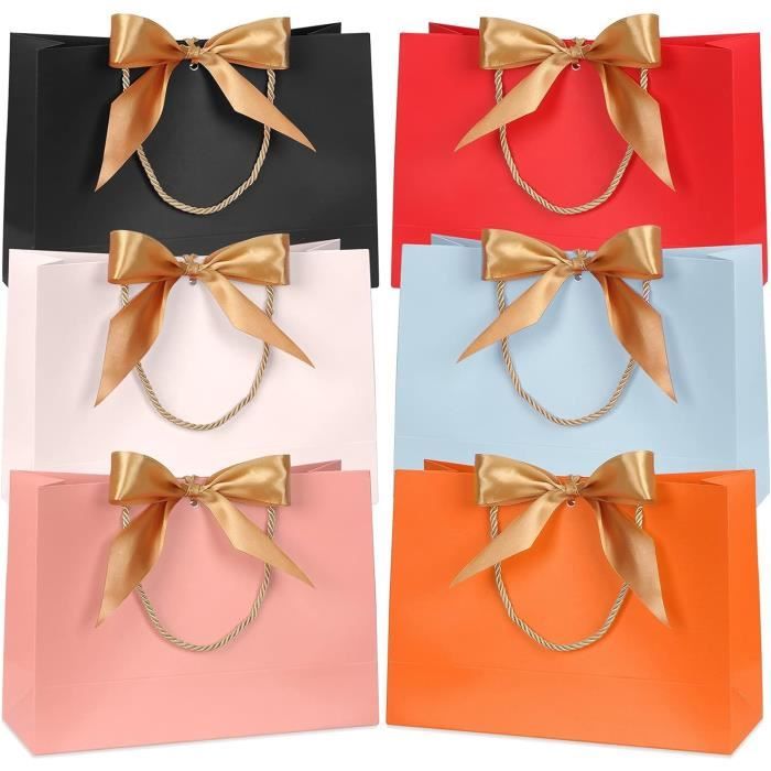 Lot De 6 Sacs Cadeaux, Sacs Cadeaux En Papier Avec Ruban, Élégants Sacs