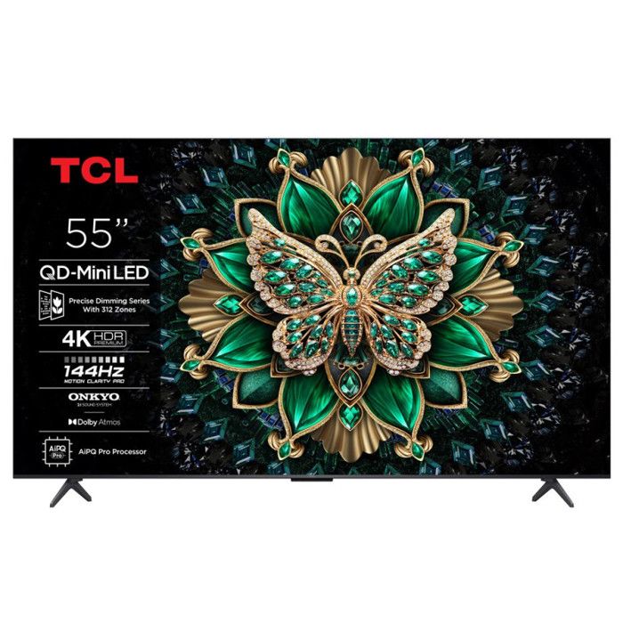TV QD Mini LED Tcl 55C69K 140 cm 4K UHD 2025 Aluminium brossé