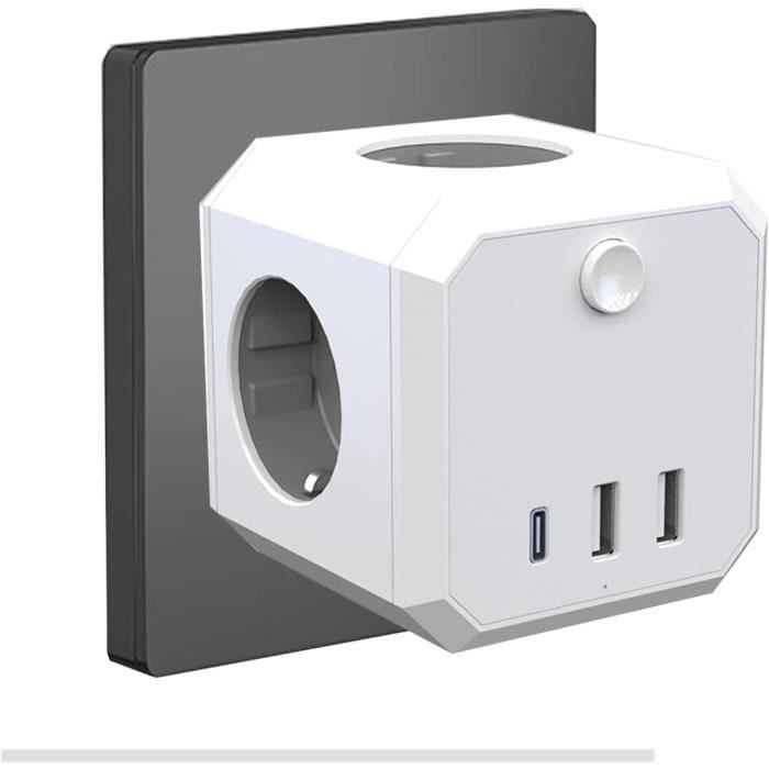 Prise Usb Multiple Multiprise Murale Cube 4 Prises Avec 3 Usb Secteur, 4 En 1 Prise Murale Usb