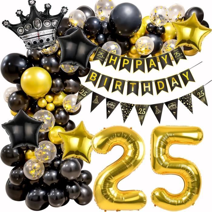 Ballons 25e Anniversaire - Pack De 30 (vert, Blanc, Or) - Latex 30 Cm, Avec Confettis - Déco Fête Homme/femme, Happy Birthday - 5