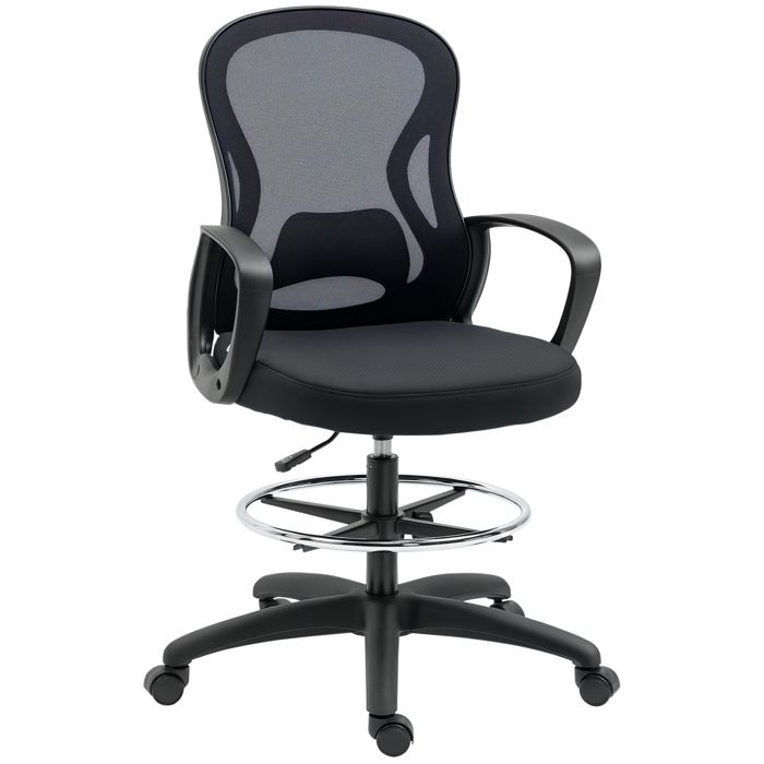 Chaise de bureau - Vinsetto - ergonomique repose-pieds accoudoirs dessin maille soutien lombaire - maille - noir